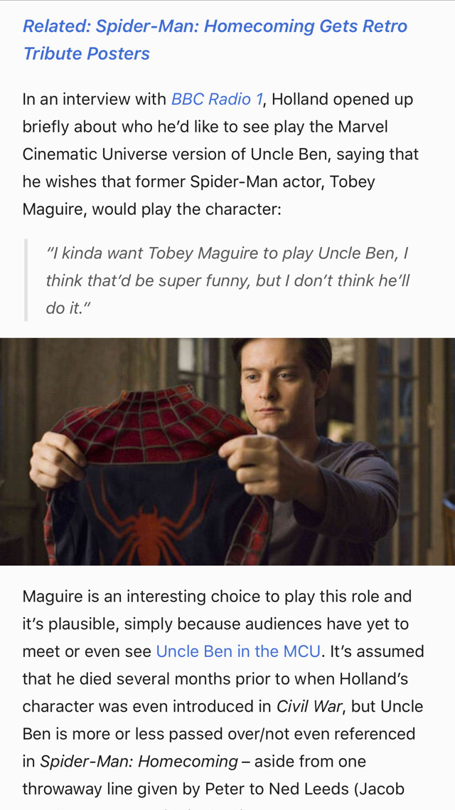 토비맥과이어가 벤삼촌으로 나오면 재밌을거같다고 인터뷰한 톰홀랜드 | 인스티즈