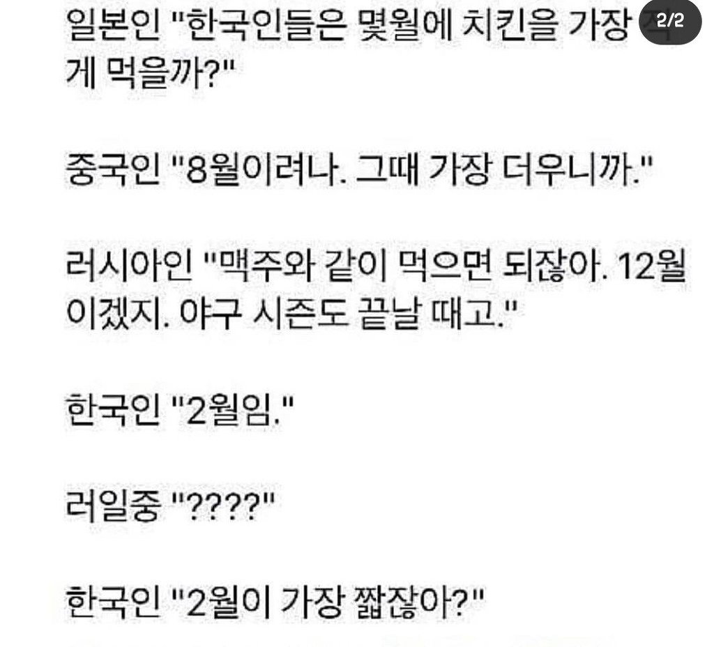 한국인이 치킨을 가장 적게 먹는 달은? | 인스티즈